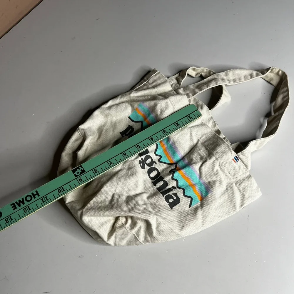 Patagonia Canvas Tote Bag Cream Multi Color Fitz Roy Logo Reusable Shopper